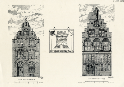 202661 Opstand van de gereconstrueerde voorgevel van het huis Klein Fesenburg (Oudegracht 111) (links), van het huis ...